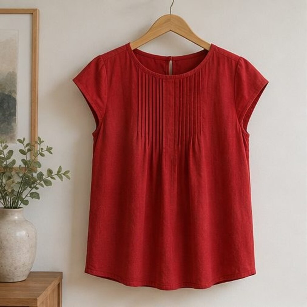 Red Pintuck Yoke Blouse